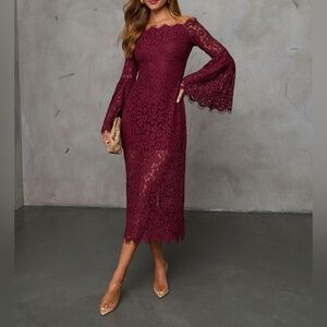 VICI On Your Mind Sweetheart Burgundy Lace Midi Dress Sz: Small